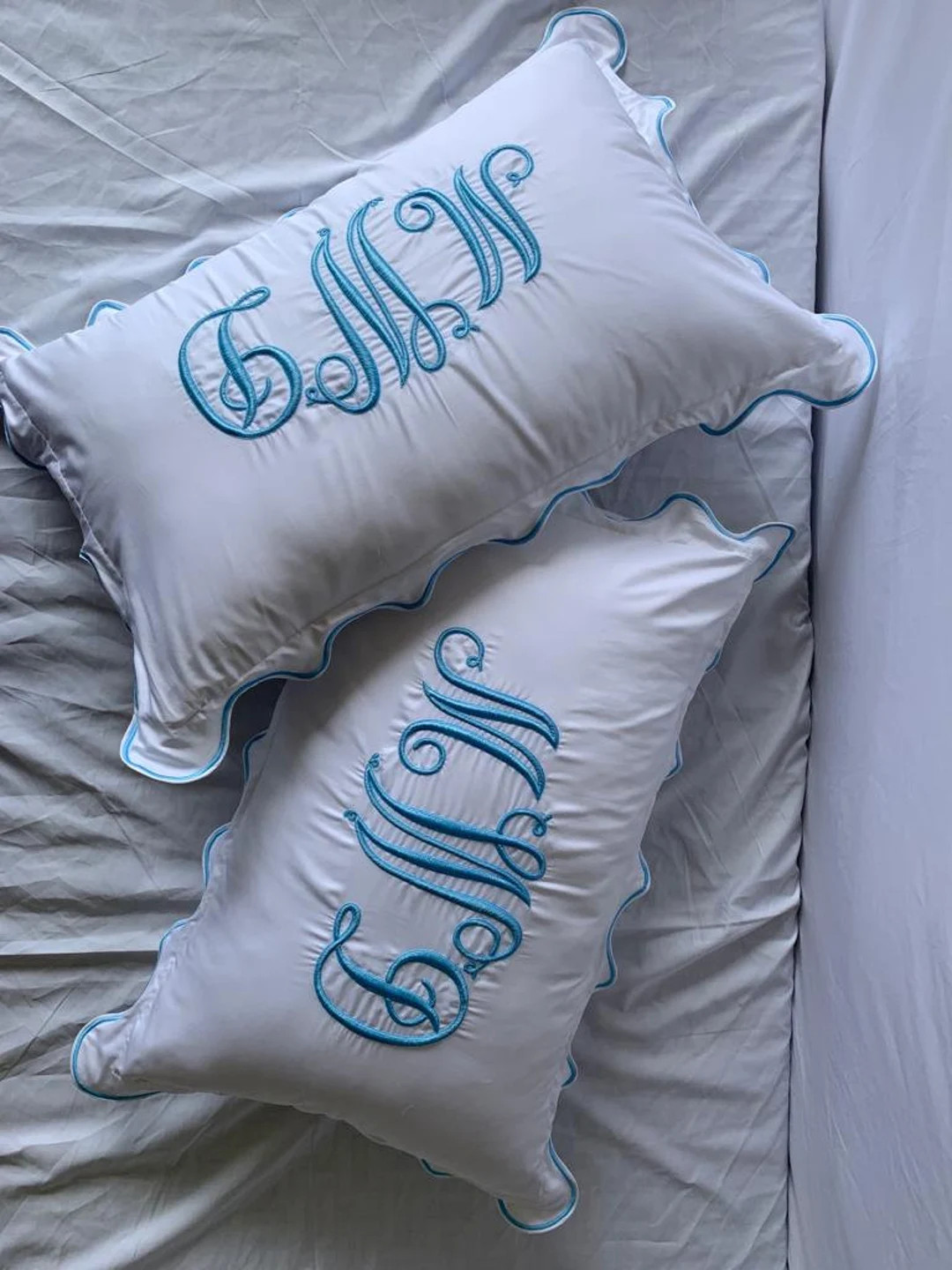 Personalized Scalloped embroidery Monogrammed Pillow Sham/Euro sham (Set of 1) 100% Cotton Sateen... | Etsy (US)