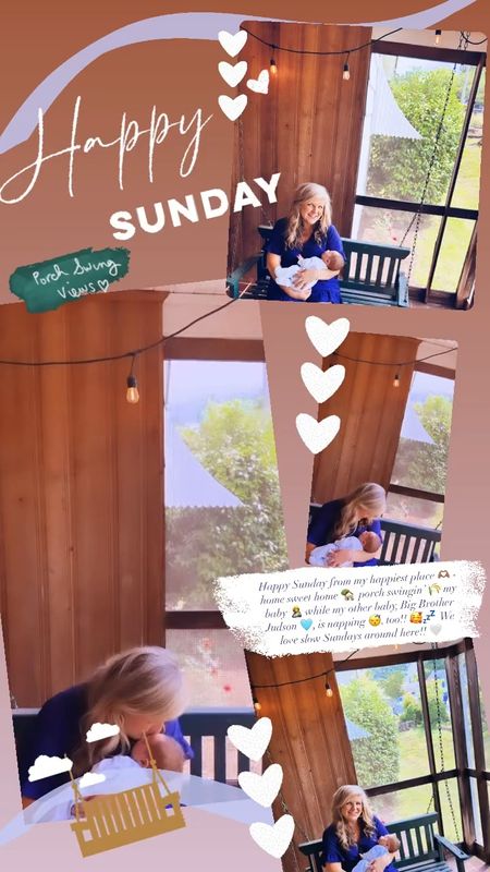 Happy Sunday from my happiest place 🫶🏽 - home sweet home 🏡  porch swingin’ 🌾 my baby 🤱 while my other baby, Big Brother Judson 🩵, is napping 😴, too!! 🥰💤  We love slow Sundays around here!! 🤍

#LTKBaby #LTKHome #LTKFamily