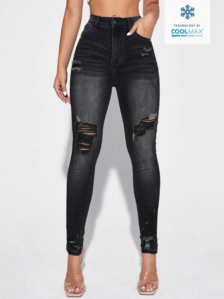 SHEIN Essnce Women's Flat Fashion Denim Jeans Pants, Suitable For Summer | SHEIN