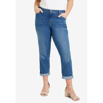 Roaman's Plus Size Classic Stretch Boyfriend Jean - 44 W, Medium Wash | Target