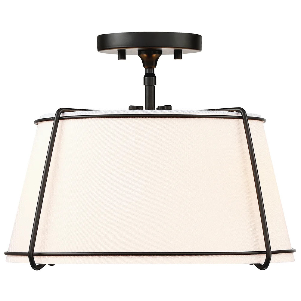2-light 15"w White Fabric Semi Flush Mount | Wayfair North America