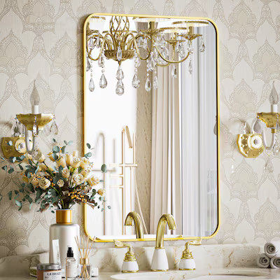 BEAUTYPEAK 24-in W x 35.8-in H Gold Framed Wall Mirror | Lowe's