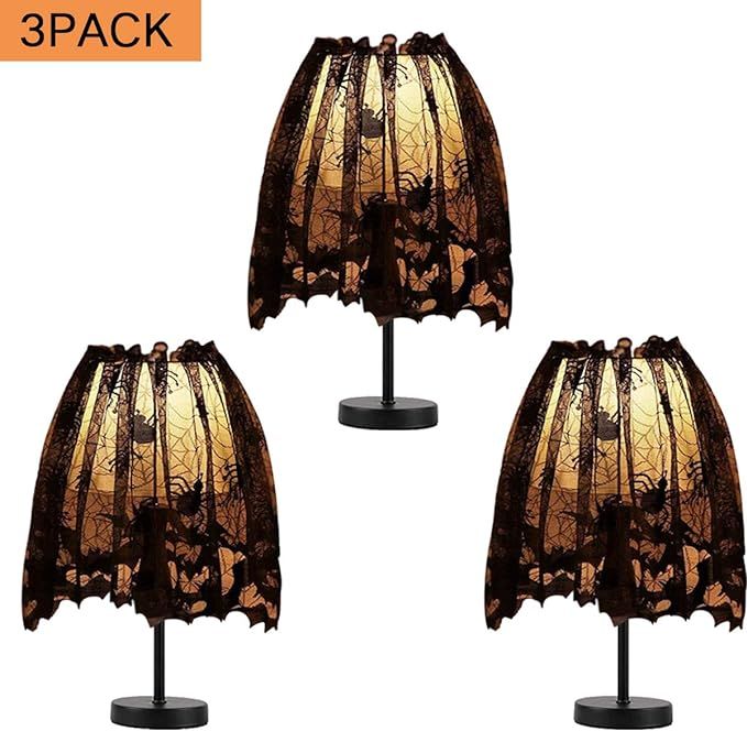 anroog 3 Pack Halloween Lamp Shade Cover Indoor Decorations,Black Lace Ribbon Spider Web Lampshad... | Amazon (US)