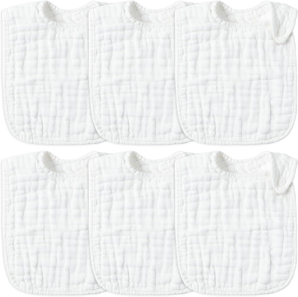 Zainpe 6Pcs Snap Muslin Cotton Baby Bibs White Feeding Bib with 6 Absorbent & Soft Layers Adjusta... | Amazon (US)