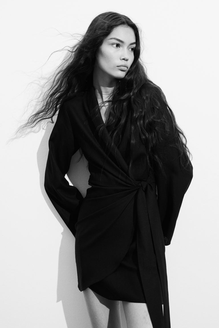 Linen-blend Wrap Dress - Black - Ladies | H&M US | H&M (US, CA, MX)
