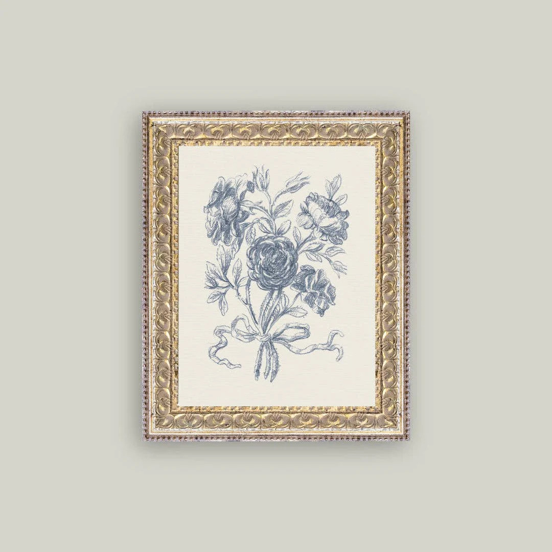 Blue Flower Sketch Framed Antique Inspired Art | By Luxe B Co. | luxe bCO