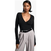 Womens Wrap Front Long Sleeve Top - Black - 10 | boohoo (US & Canada)
