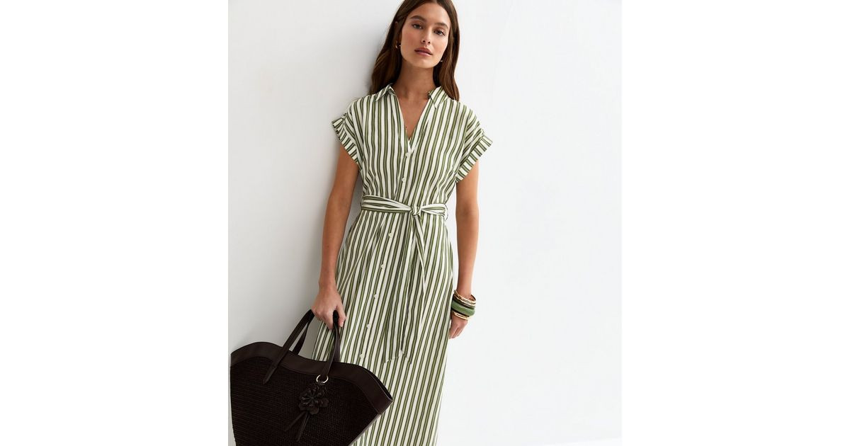 Green Striped Short Sleeve Midi Shirt Dress | New Look | New Look (UK)