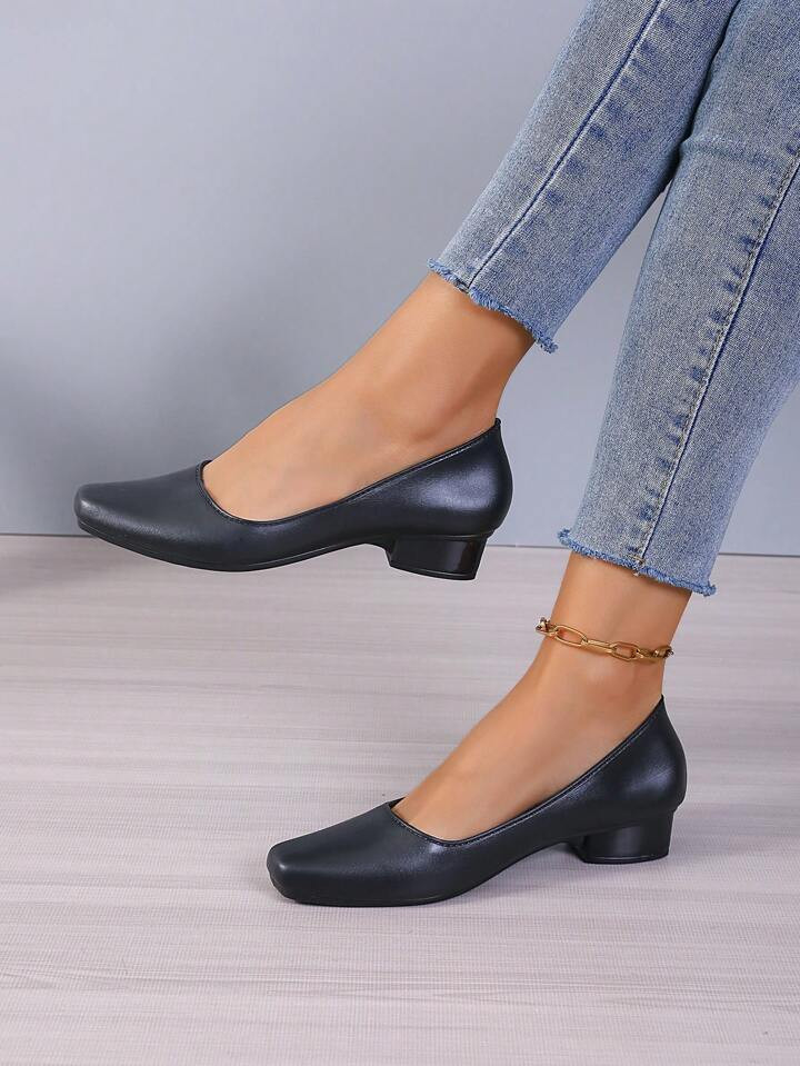 Women Flat Low Heel Square Toe Shallow Mouth Waterproof Non-Slip Shoes | SHEIN