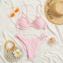 Frill Trim Eyelet Embroidery Push Up Bikini Swimsuit | SHEIN