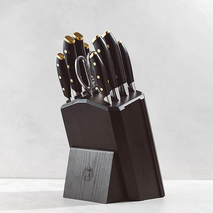 Schmidt Brothers - Black & Brass 15-Piece Kitchen Knife Set, High-Carbon German Stainless Steel C... | Amazon (US)