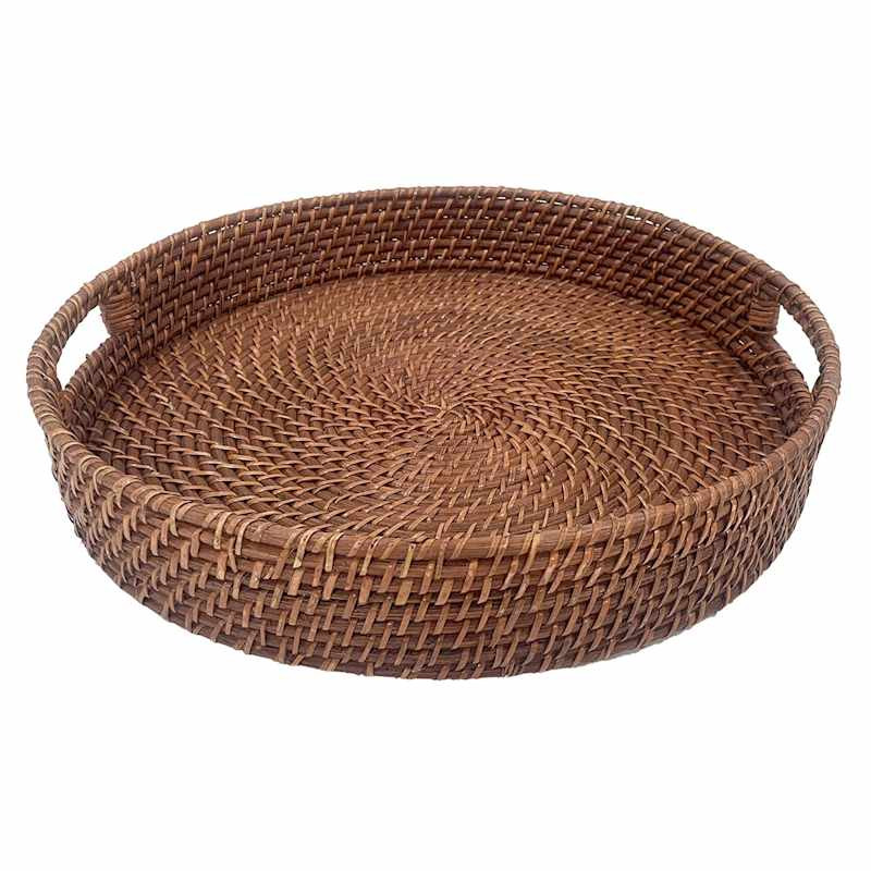 Brown Round Rattan Tray, 17.3" | At Home