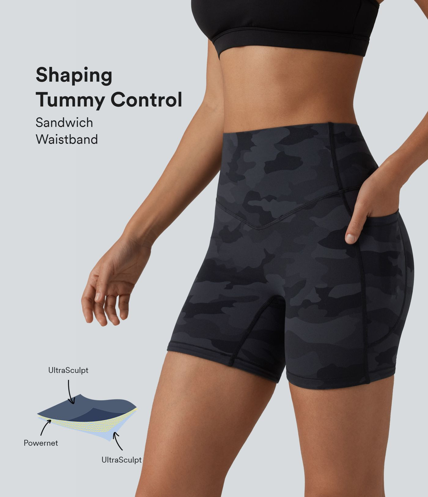 Women’s Halara UltraSculpt™ Camo Print High Waisted Tummy Control Training Biker Shorts 5'' w... | HALARA