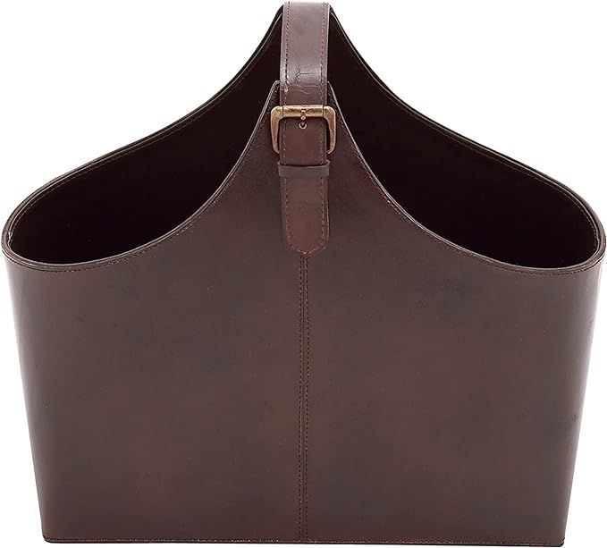 Deco 79 Wood Real Leather Magazine Holder, 16 by 14-Inch, Dark Brown | Amazon (US)