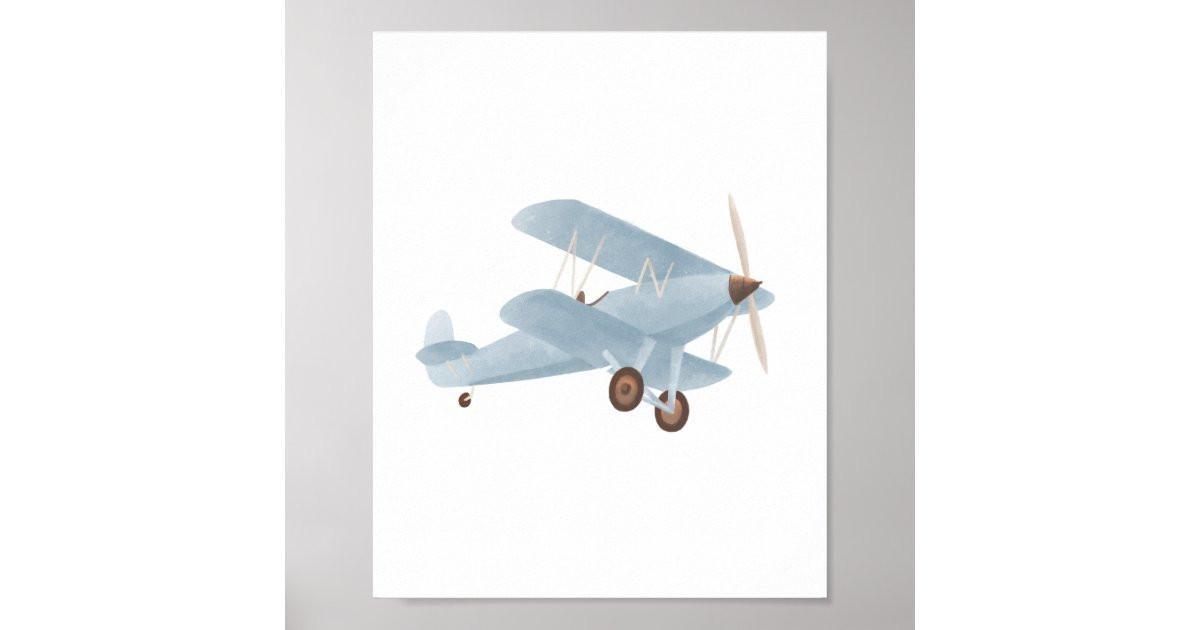 Blue Biplane Nursery Decor Poster | Zazzle | Zazzle