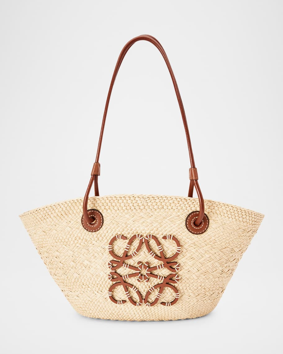 x Paula's Ibiza Anagram Small Straw Basket Tote Bag | Neiman Marcus