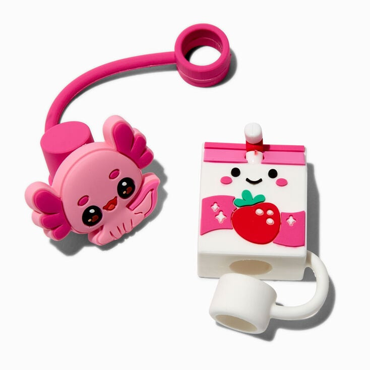 Pink Axolotl & Strawberry Milk Straw Covers - 2 Pack | Claire's (UK)