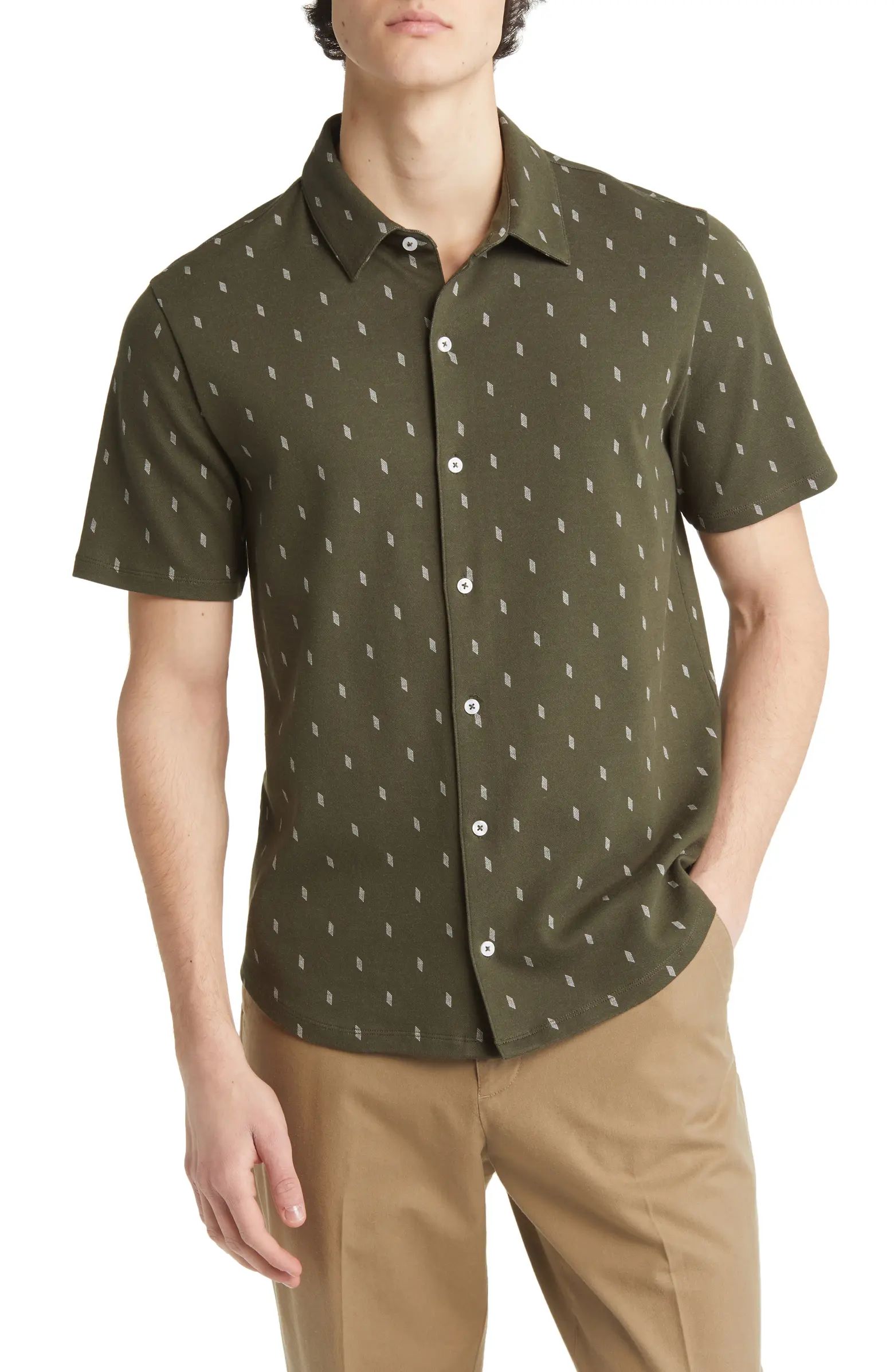 Micro Dot Short Sleeve Cotton Knit Button-Up Shirt | Nordstrom