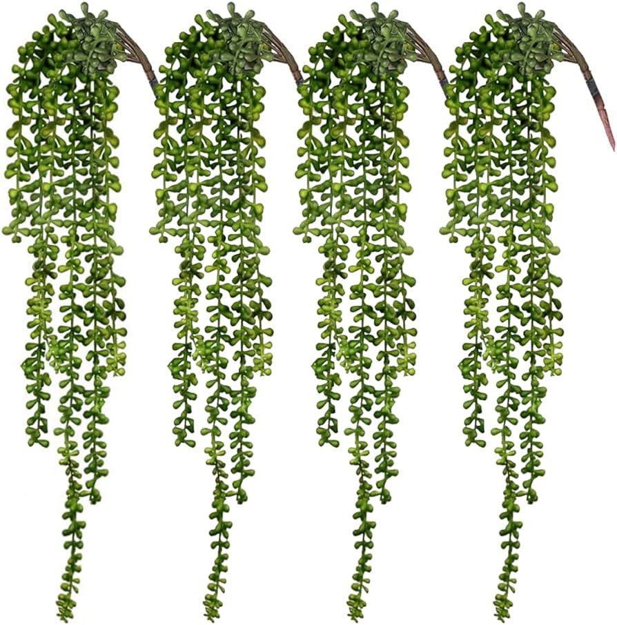 CEWOR 4pcs Fake Hanging Plants, String of Pearls Artificial Hanging Succulents Greenery Wall Back... | Amazon (US)