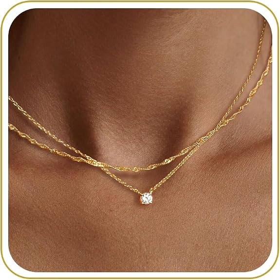 Tewiky Dainty 14k Gold Plated/Silver Cubic Zirconia Necklaces for Women, Simple CZ Jewelry Neckla... | Amazon (US)