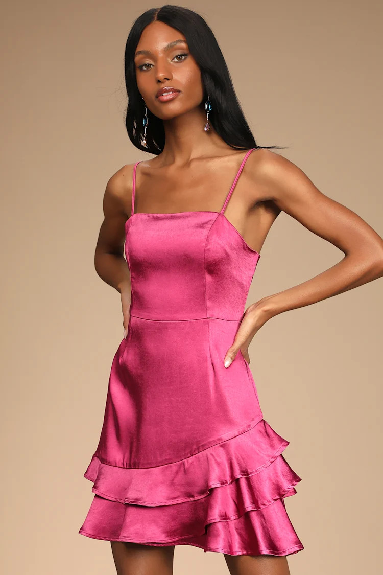 Dreams Come True Magenta Satin Ruffled Mini Dress | Lulus (US)