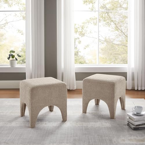 Arcrinte 17" Boucle Modern Square Foot Stool Ottoman, Vanity Stool for Makeup, Rectangle Foot Rest for Couch, Upholstered Ottoman Stool for Living Room, Bedroom, Entryway (Camel, Set of 2) | Amazon (US)