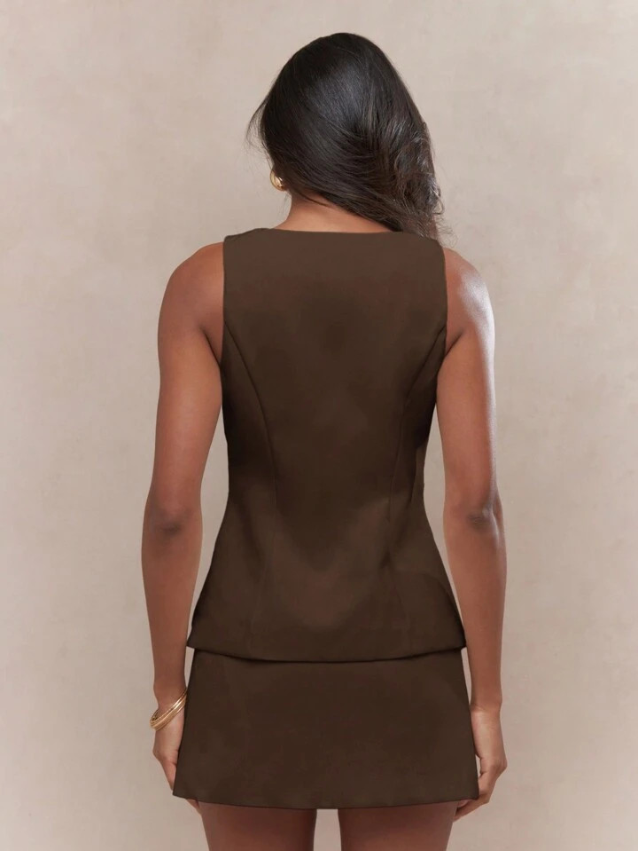 MISSGUIDED Elegant Professional Button Front Vest Style Dress Two Piece Outfit Modern Business At... | SHEIN