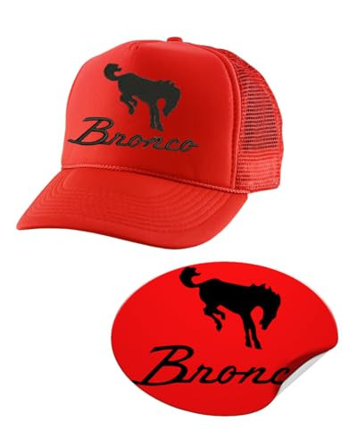 Bronco Trucker Hat Vintage Car Lover Embroidered Mesh Cap (Red, with Sticker) | Amazon (US)