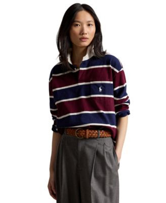 Polo Ralph Lauren Women's Oversized Cotton Rugby Shirt - Harvard Wine Multi | Macy's