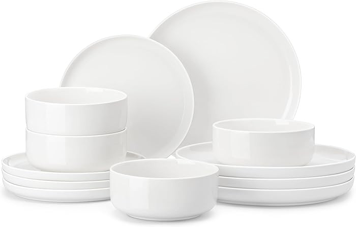 MALACASA Plates and Bowls Sets, 12 Pieces Porcelain Dinnerware Sets Dishware Sets Chip Resistant ... | Amazon (US)
