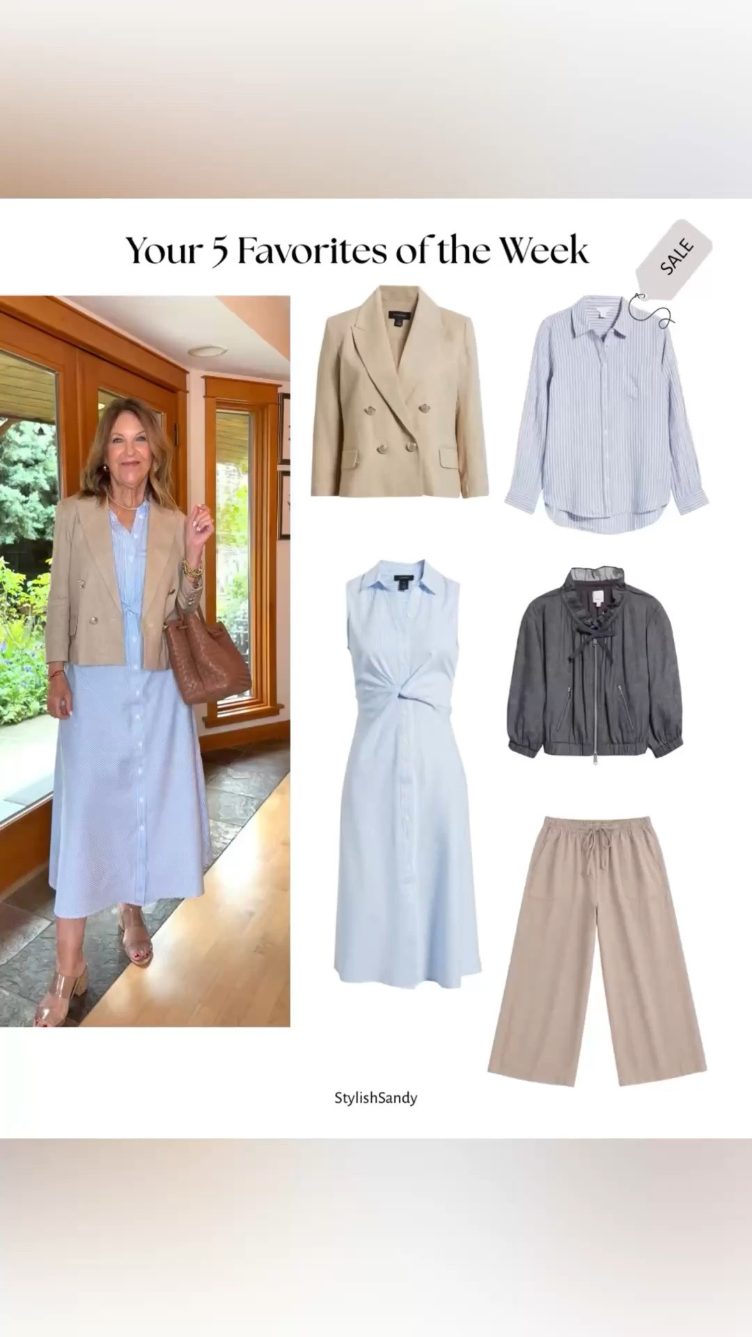 Your 5 favorites of the week.  

Shirt dress 
Neutral color blazer 
Stripe linen button-up
Cotton ruffle neck jacket
Tie front pants

#LTKPetite #LTKOver40 #LTKSaleAlert