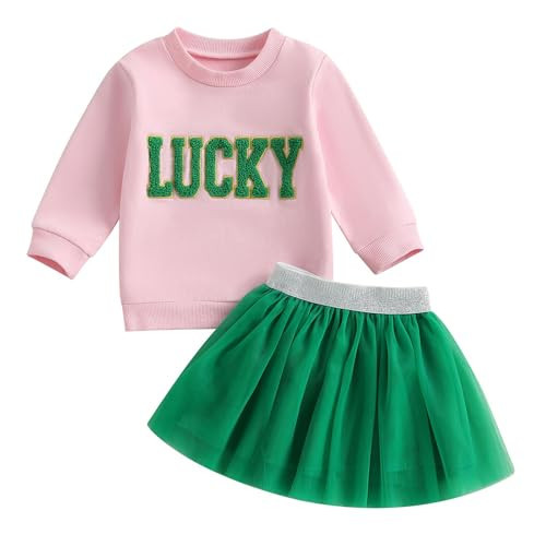 Kayotuas Toddler Baby Girl St Patricks Day Outfit Lucky Charm Sweatshirt and Tulle Tutu Skirts Set Cute Infant Irish Clothes (Pink Lucky, 5-6 Years) | Amazon (US)