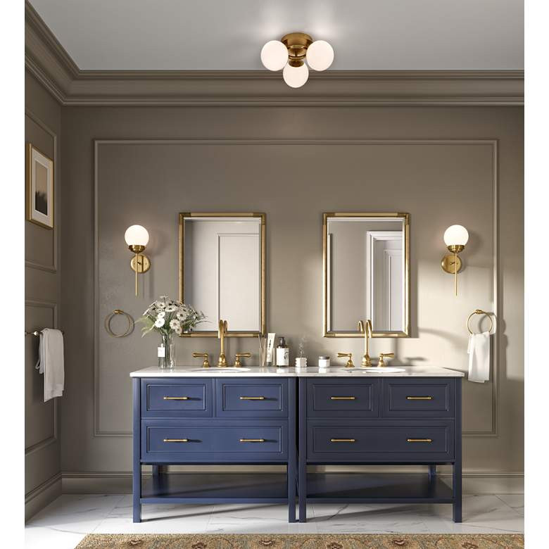 Possini Euro Jevan 18" Wide Brass Globe 3-Light Ceiling Light | Lamps Plus