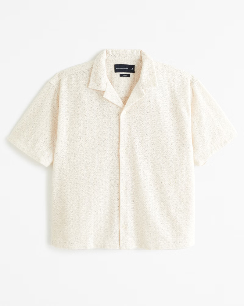 Camp Collar Cropped Lace Shirt | Abercrombie & Fitch (US)