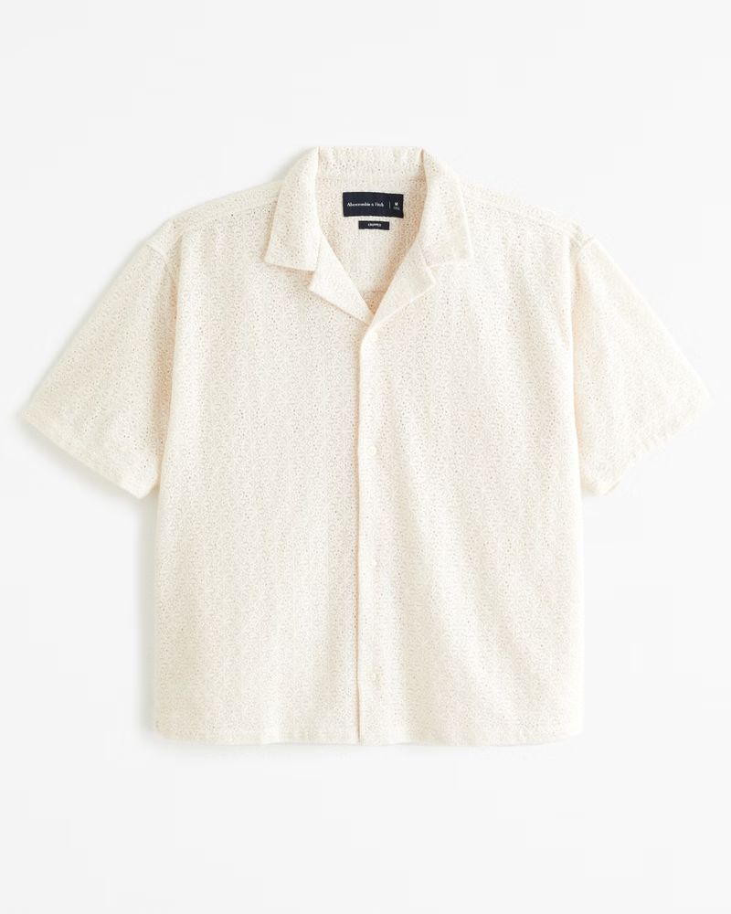 Camp Collar Cropped Lace Shirt | Abercrombie & Fitch (UK)