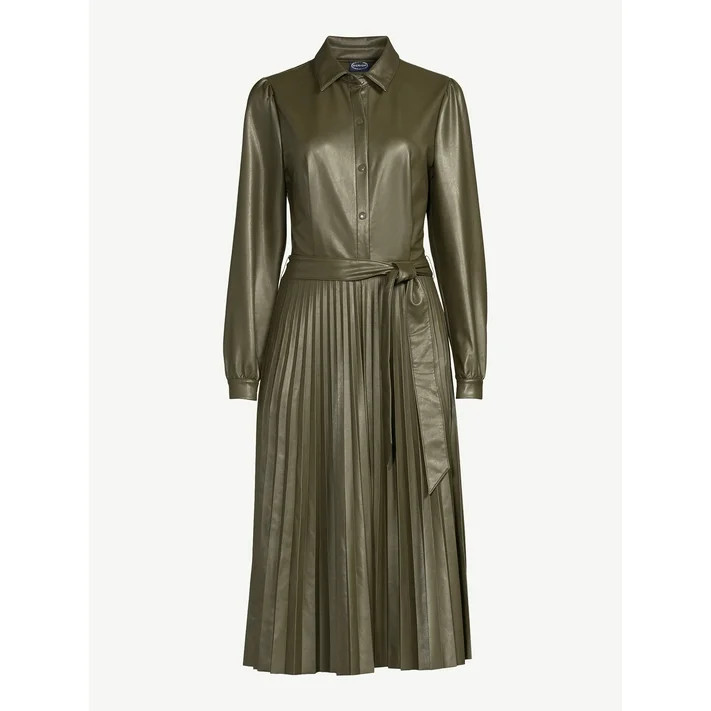 Scoop Women's Faux Leather Pleated Shirtdress | Walmart (US)