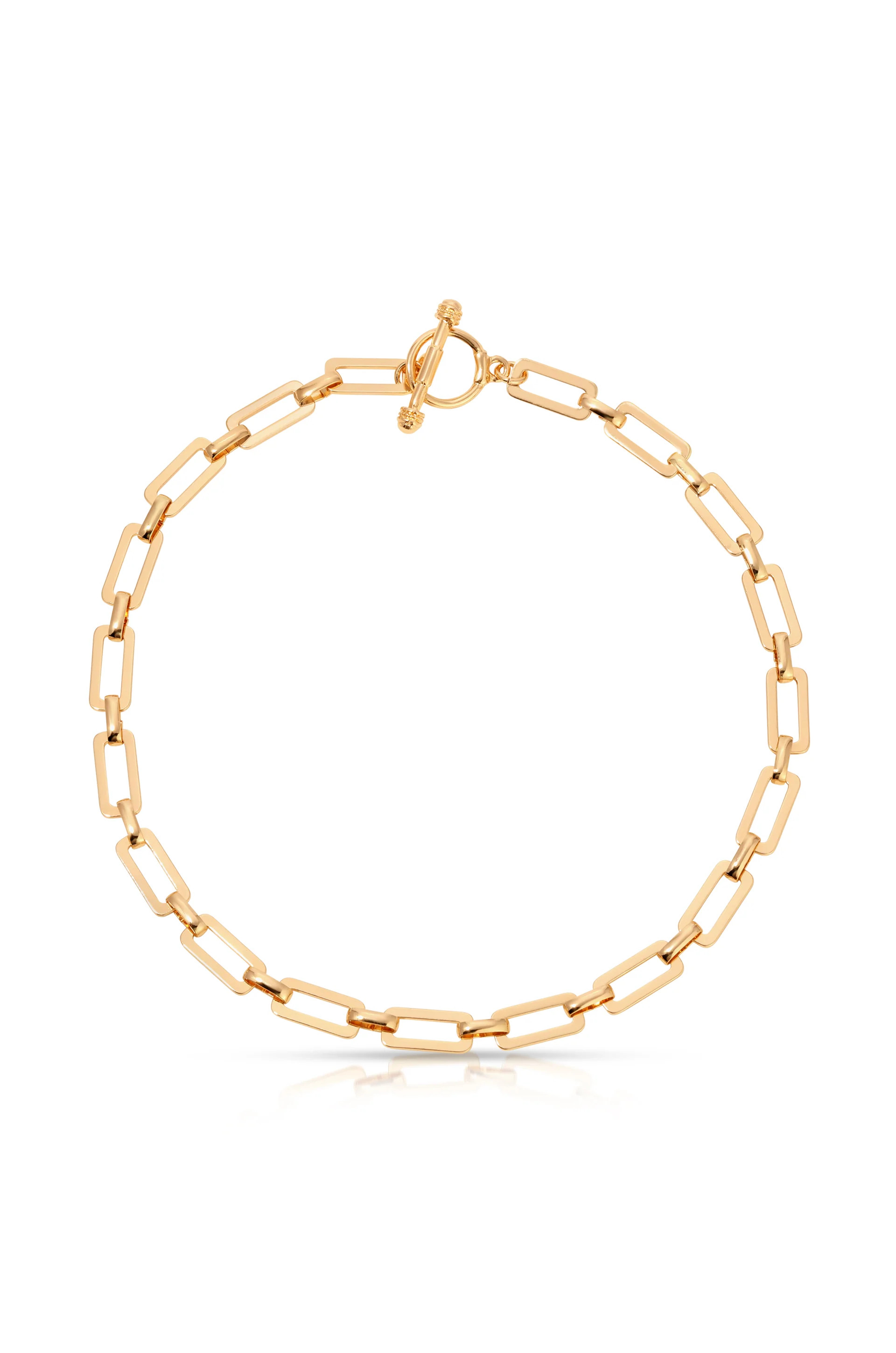 Golden Flat Rectangle Chain Necklace | Ettika