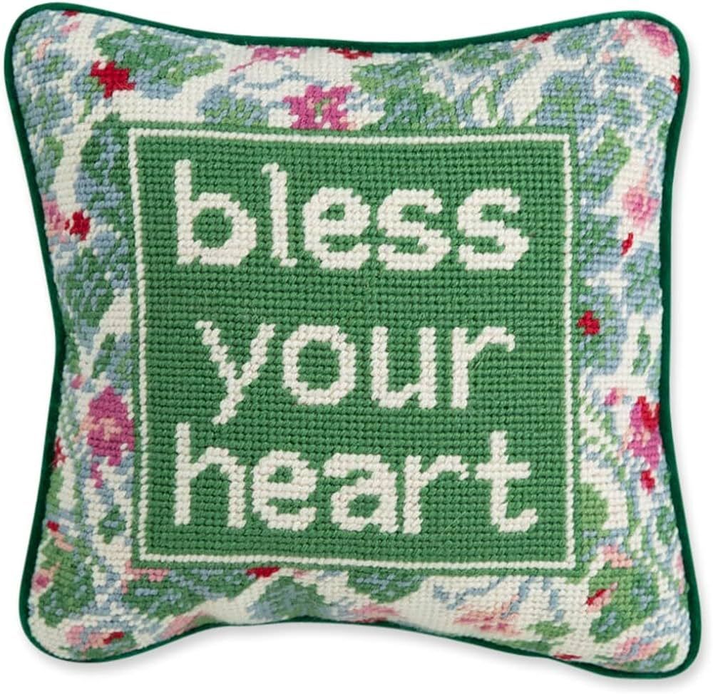 FURBISH Handmade Needlepoint Decorative Throw Pillow - Bless Your Heart - 10" x 10" - Small Embro... | Amazon (US)