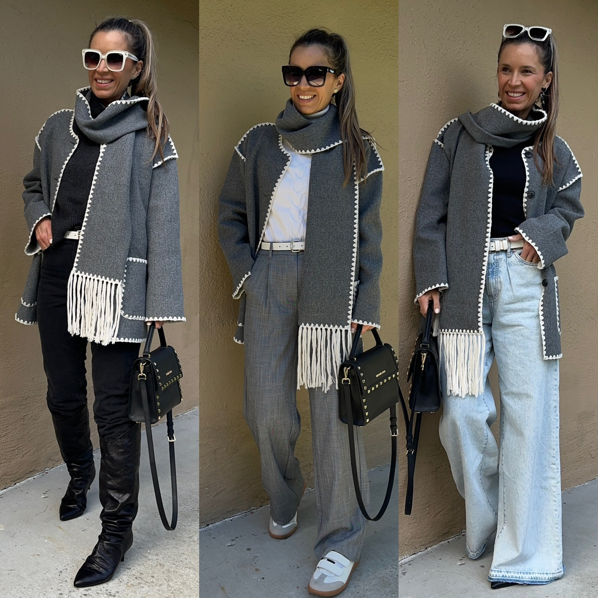 Toteme dupe jacket is true to size 
Of course not the quality of Toteme.

Gray pants are true to size
Wide leg jeans true to size / wearing sz 4 regular / ON SALE 🚨

#LTKSeasonal #LTKHoliday #LTKsalealert