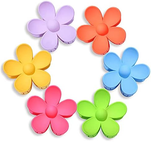 Big Hair Claw Clips Matte Flower Hair Clips Non Slip Cute Hair Catch Barrettes Jaw Clamps 6 Color... | Amazon (US)