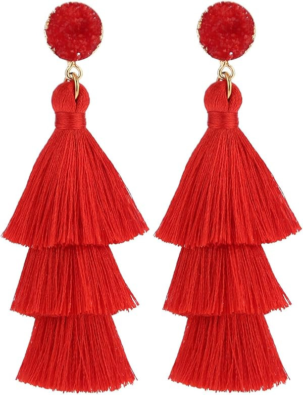 LEGITTA Tassel Earrings Layered Tiered Linear Drop Fashion Trending Earrings | Amazon (US)