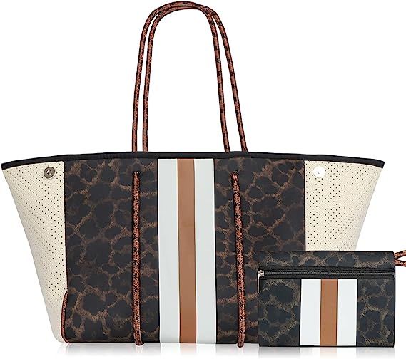 Neoprene Large Beach Bag Tote with Wristlet for Women | Amazon (US)