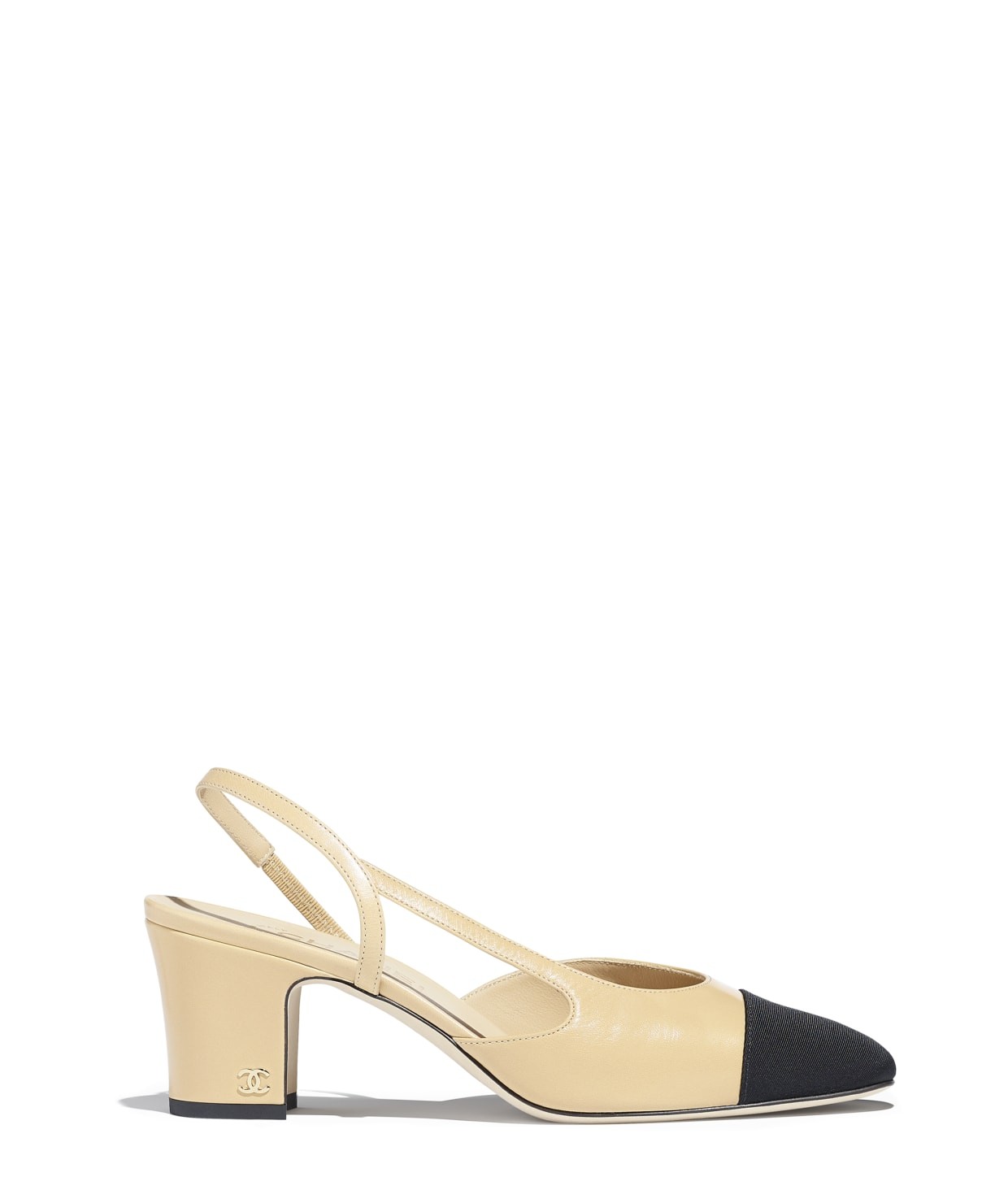 Goatskin & Grosgrain Beige & Black Slingbacks | CHANEL | Chanel, Inc. (US)