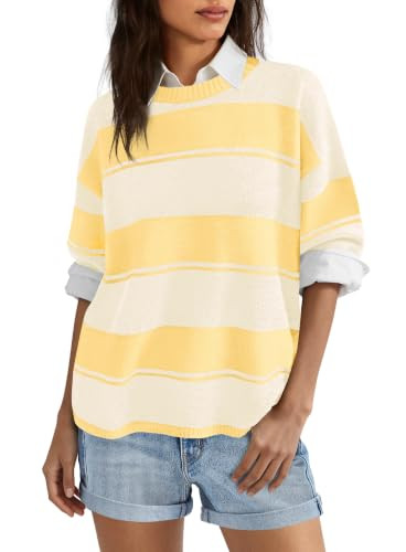 Nirovien Womens Striped Short Sleeve Sweater Light Pullover | Amazon (US)