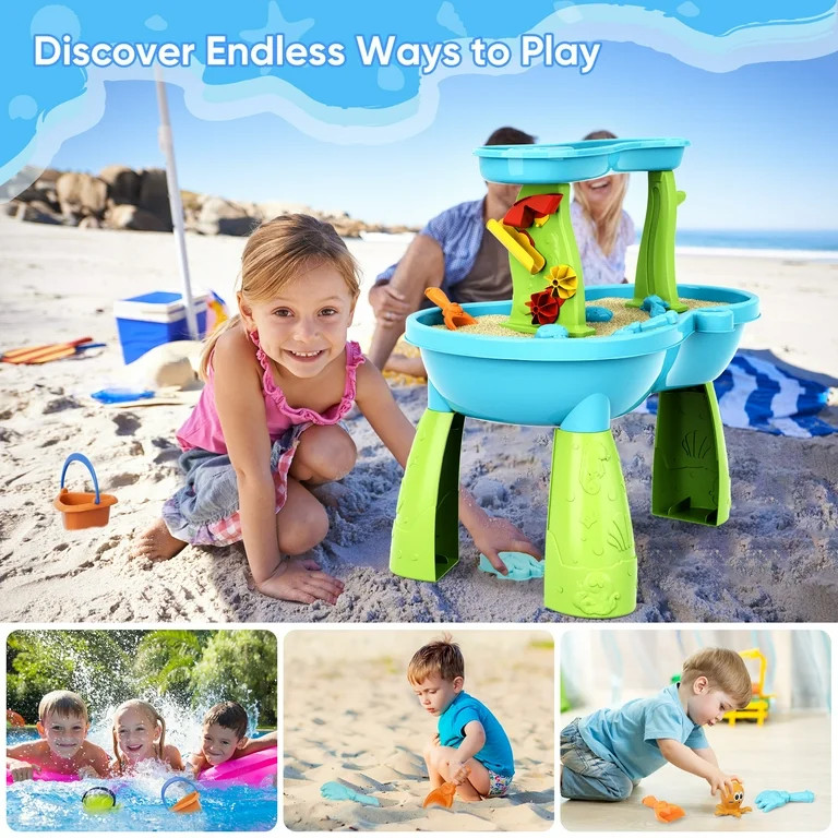 Yexmas Sand Water Table Toys for Toddlers,2-Tier Rain Pond Activity Sensory Play Table Beach Summ... | Walmart (US)