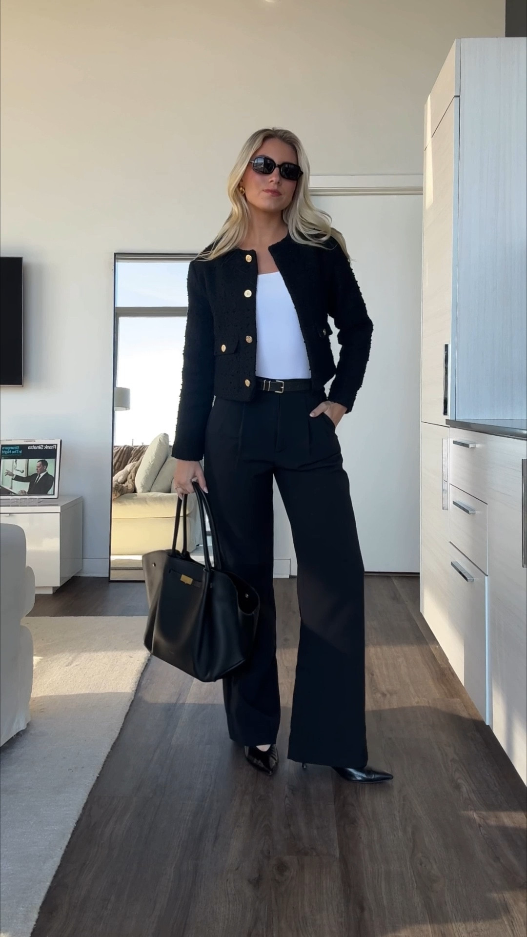 Dressing as if I have an office job today 🤓 wearing Abercrombie jacket and Quince pants! Shoes and bag are tagged 

#LTKWorkwear #LTKHoliday #LTKootd
