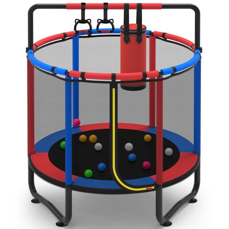 55" Toddler Trampoline, Activity Center with Gym Bar, Punching Bag, Rings, Ball Pit, Kids Trampoline, Indoor Toddler Play Gym, Mini Trampoline for Ages 3–6, 110lbs Weight Capacity, Blue | Walmart (US)