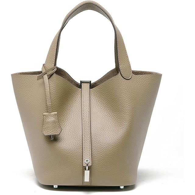 Women's HandBag Leather Lychee Pattern Top Vegetable Basket with Lock Bucket Bag Solid Color Tote... | Walmart (US)