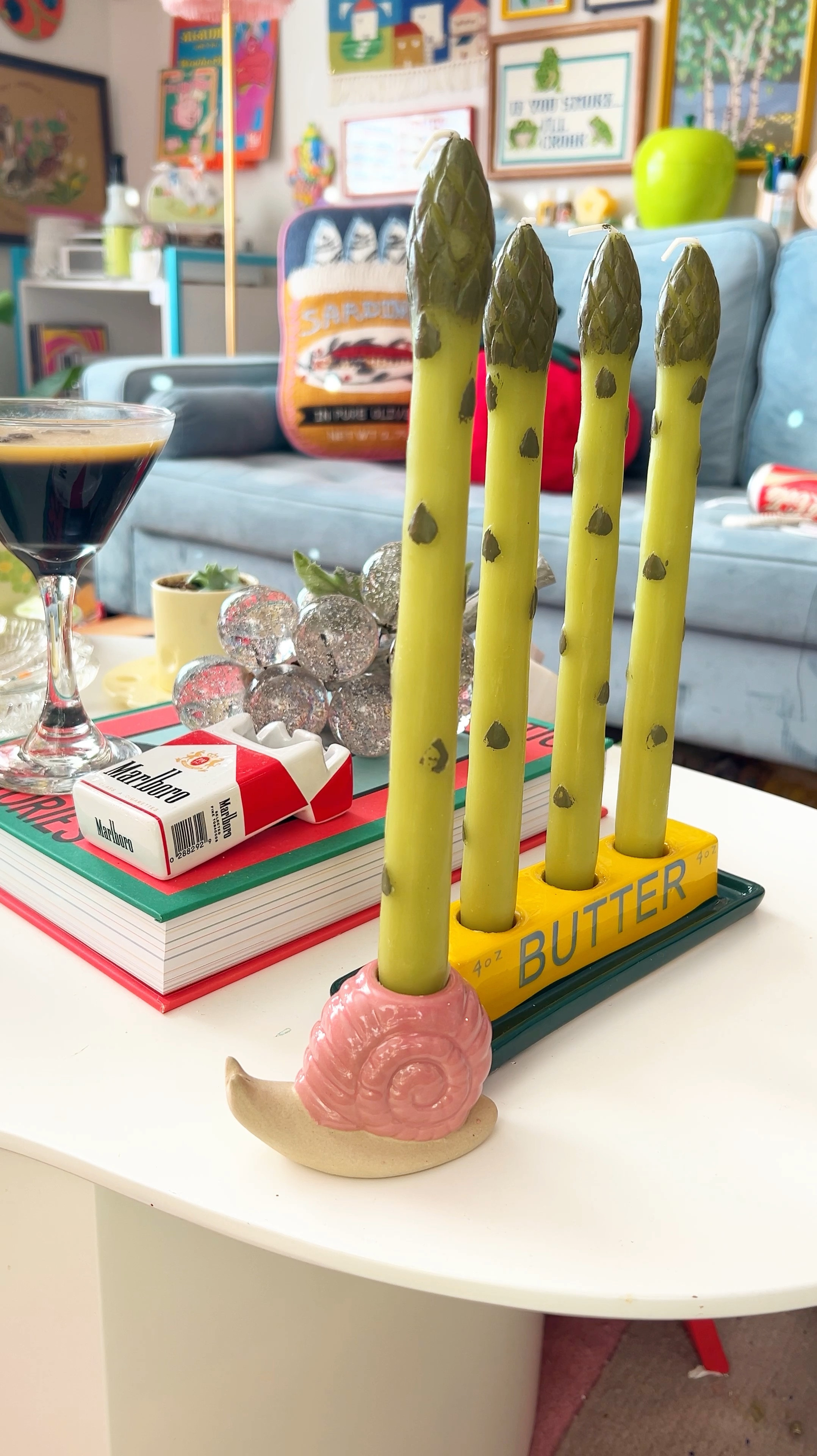 Asparagus Candlesticks 
Butter Candlestick Holder
Snail Candlestick Holder
Espresso Martini Candle
Gifts for Her
Sardine Pillow
Marlboro ceramic Ash Tray 
Vintage Lucite Grapes
Vintage Gift Ideas
Thrifted Gifts
Secondhand Gifts
Sustainable Gifts
Tomato Pillow 
Target
Target Home
Target Decor
Maximalist Home
Vintage Home
Weird Gifts

#LTKHome #LTKFindsUnder50 #LTKGiftGuide