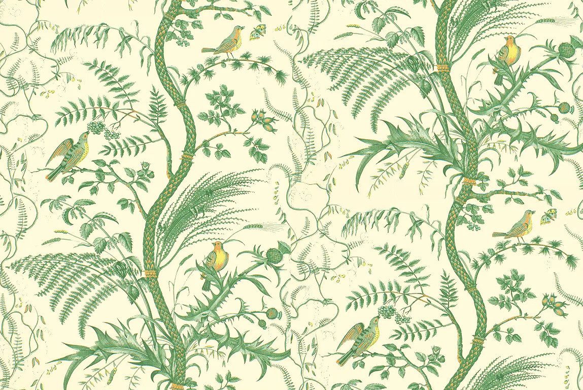Brunschwig & Fils Bird And Thistle Green Wallpaper | DecoratorsBest | DecoratorsBest